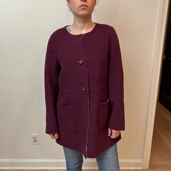 TALBOTS Reversible doublefaced coat purple/lilac pea overcoat Jacket Sz L - Picture 2 of 10